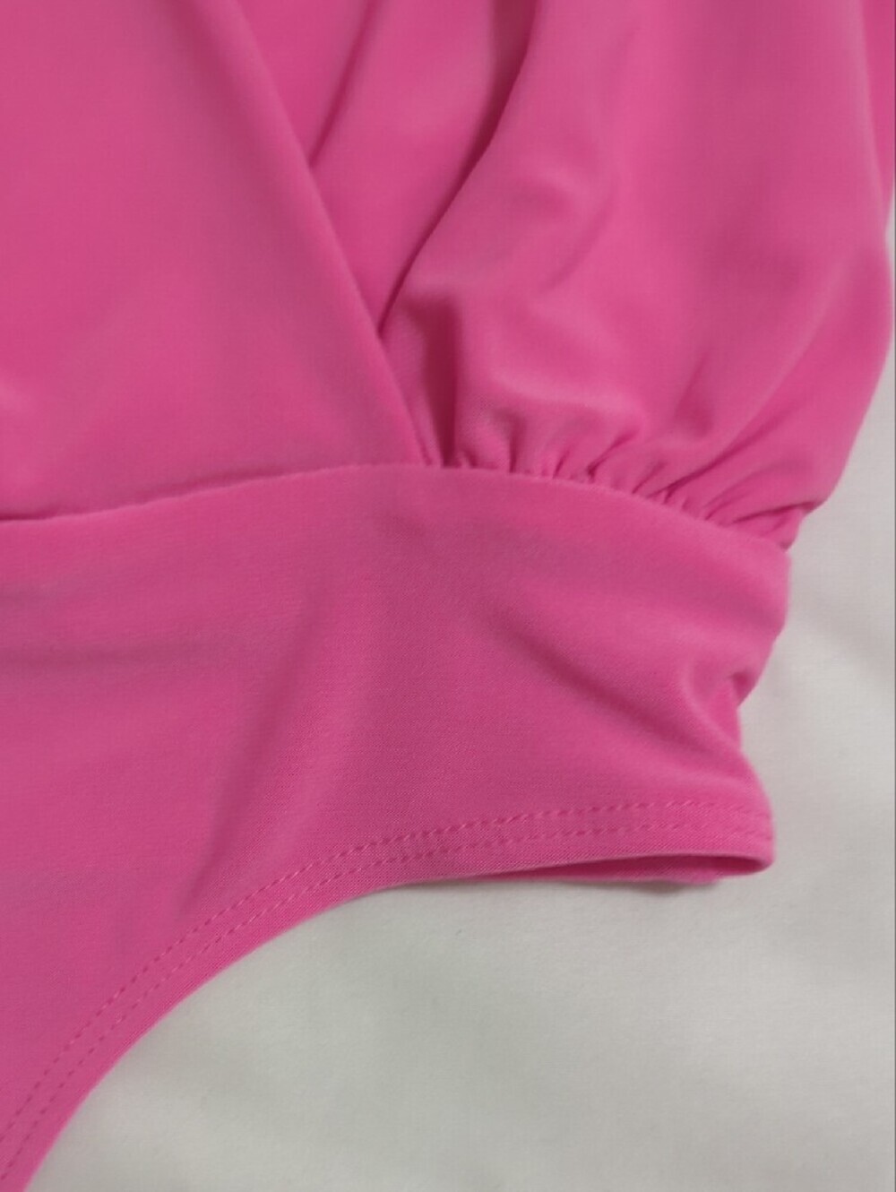 Express V-Neck Surplice Pleated Shoulder Bodysuit, Color Pink Size XS - Picture 8 of 13
